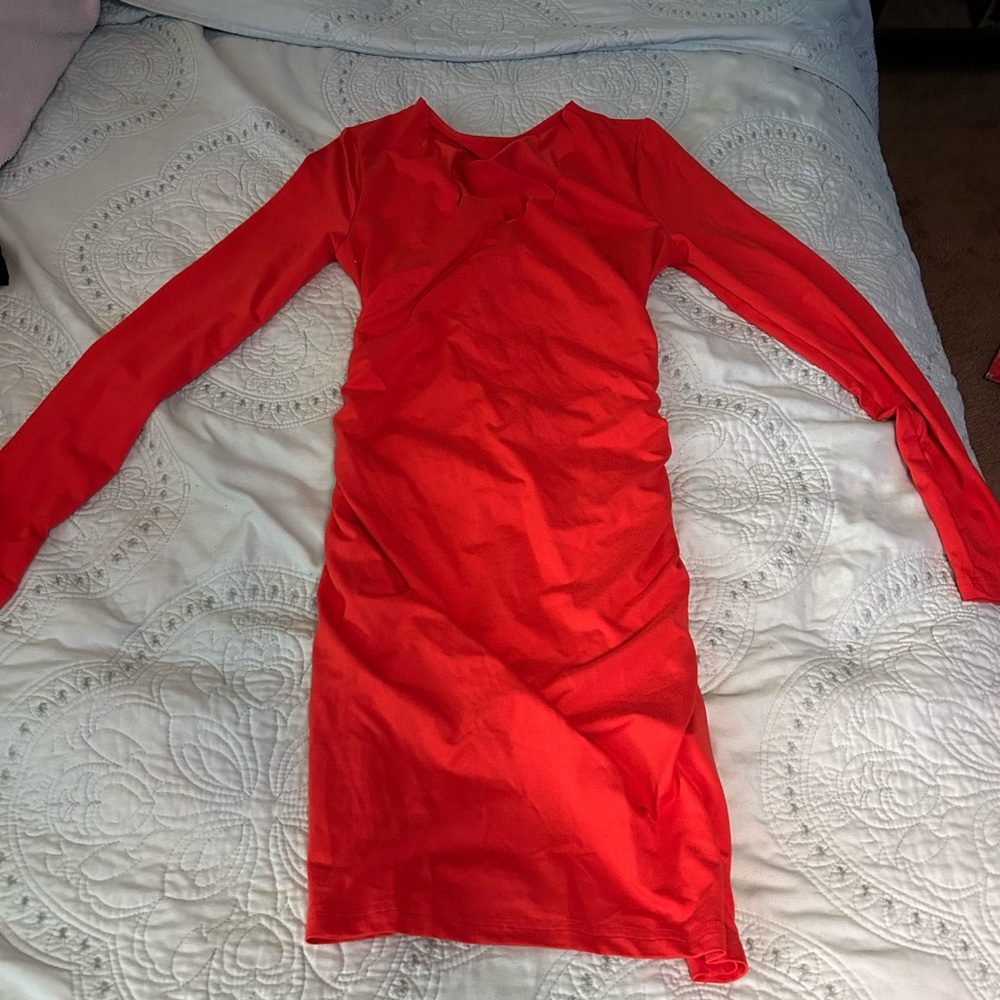 Vibrant Red Long Sleeve Dress